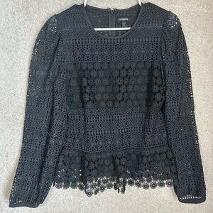 Express Womens Lace Peplum Top Black Size Medium. Whimsy Goth Romantic